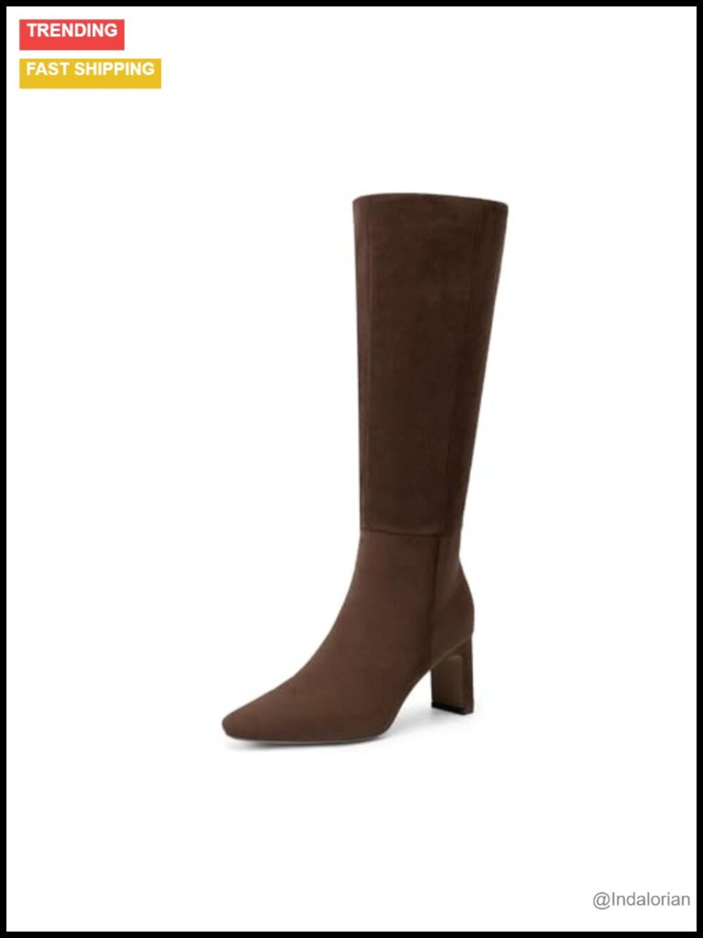 Chunky Block Heel Knee High Faux Leather Boots Square Toe Side Zip